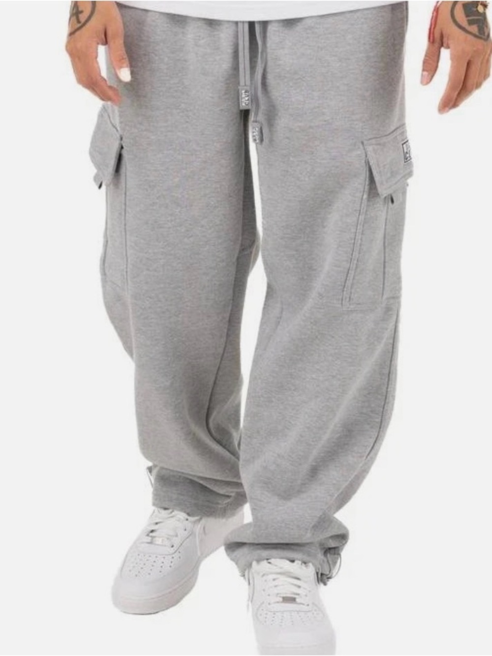 Men's Gray Cargo Sweat Joggers with Drawstring Waist